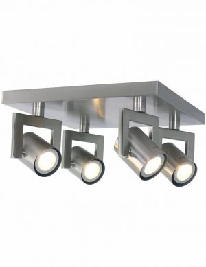 Plafonnier 4 spots LED industriel gris metal