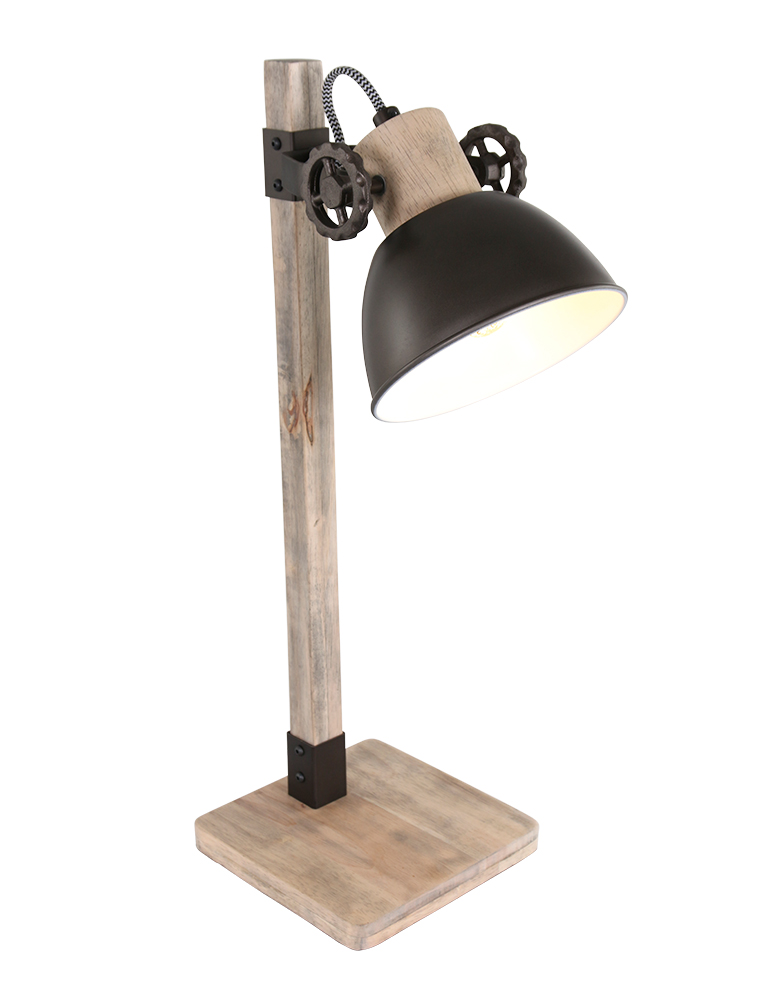 Lampe de table en bois avec abat-jour noir Mexlite Gearwood-2665A