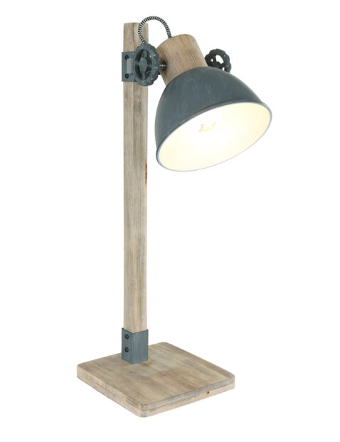Lampe de table rurale Mexlite Gearwood bois avec gris-2665GR