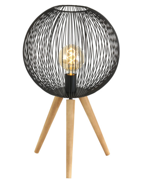 Lampe sur trépied avec abat-jour fil de fer Sputnik Anne Lighting noir et bois-2708ZW