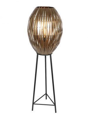 Lampe sur pied avec abat-jour panier Kyomi Light & Living noir et or-2832BR