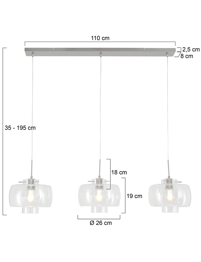 Suspension de table à trois lumières Steinhauer Glass acier – Image 6