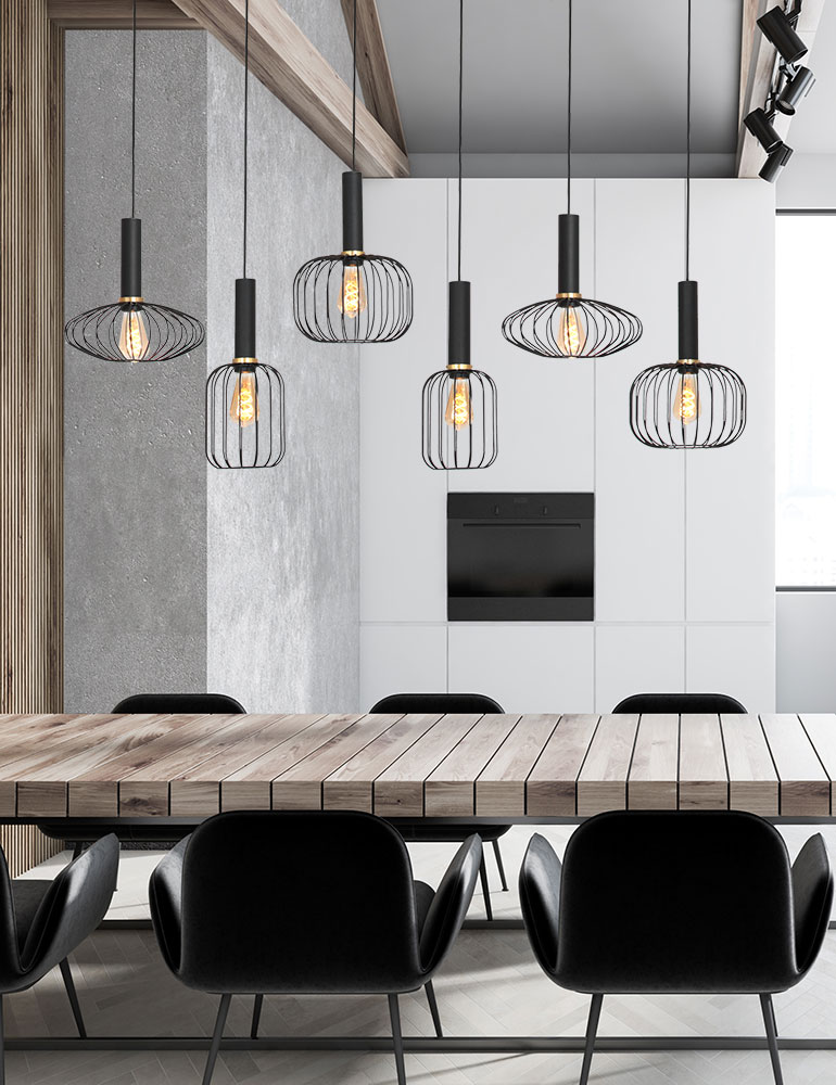 Lampe de table à manger en fil de fer ludique à six lumières Mexlite Aureole noir – Image 2