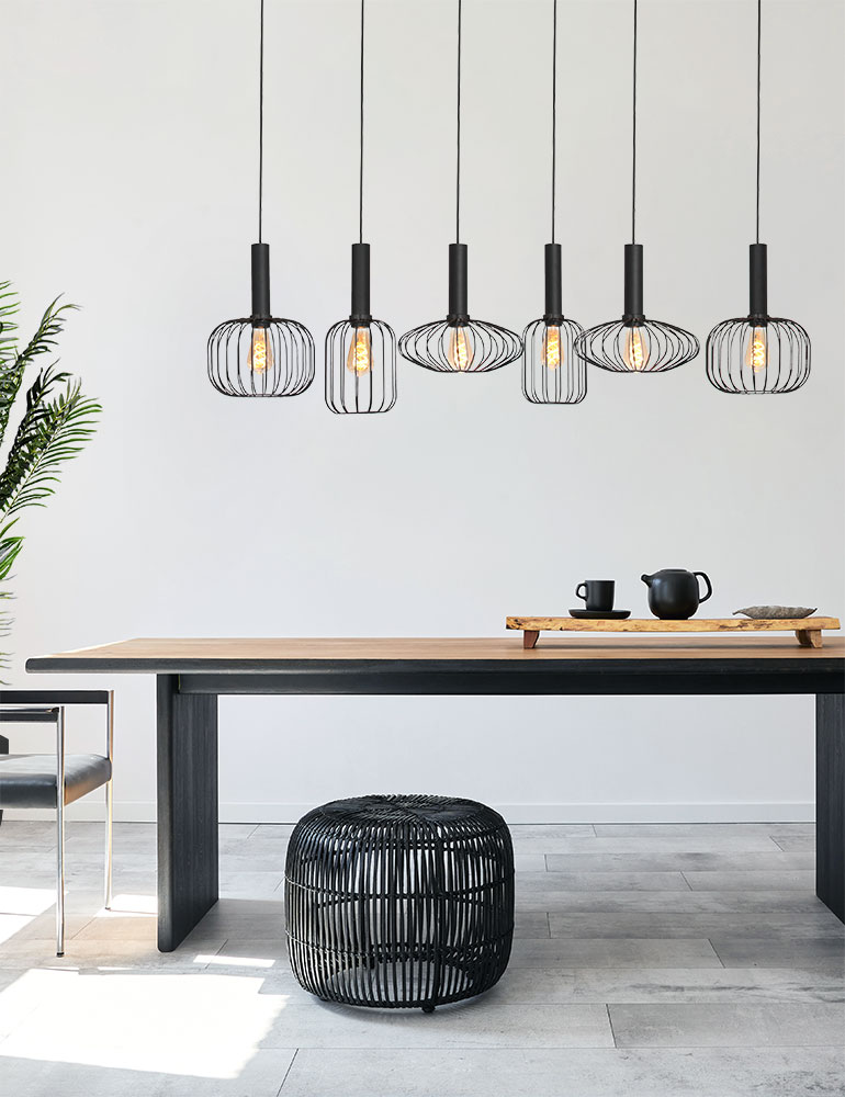 Lampe de table à manger en fil de fer ludique à six lumières Mexlite Aureole noir – Image 3