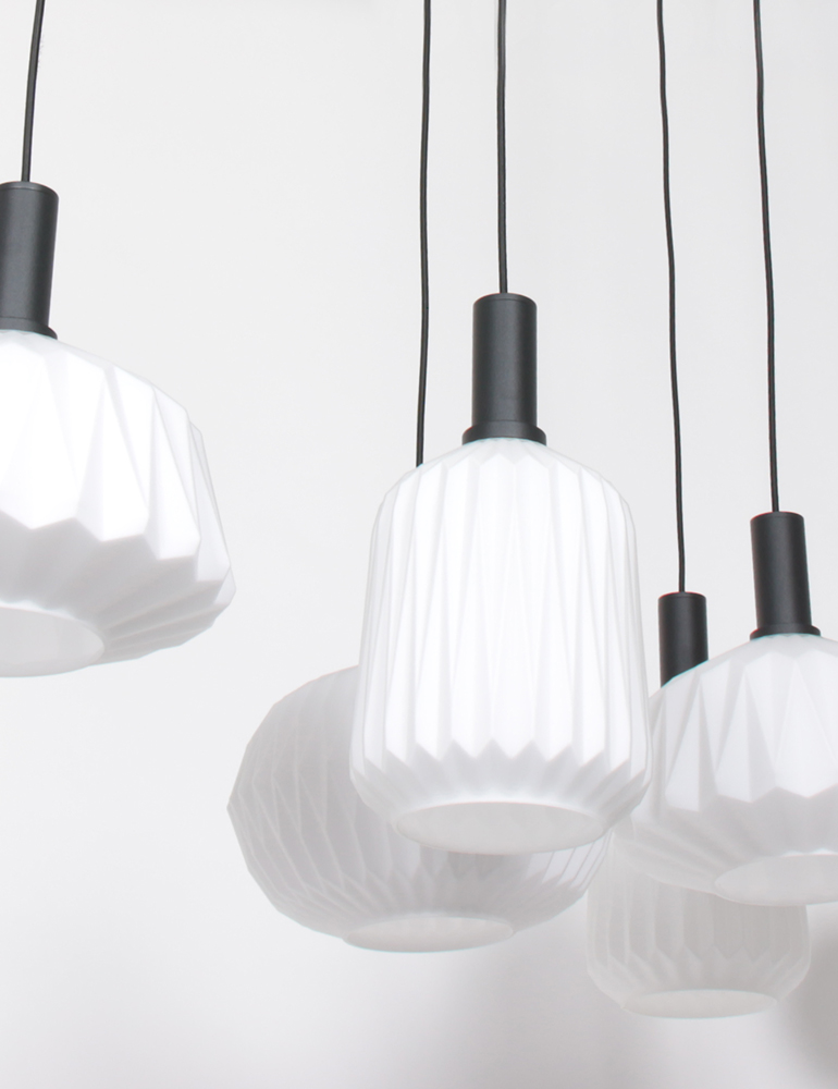 Lampe de table à manger origami verre à six lumières Steinhauer lointain nervuré noir – Image 10