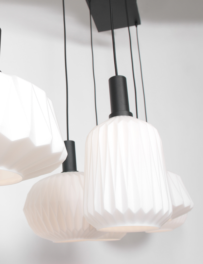 Lampe de table à manger origami verre à six lumières Steinhauer lointain nervuré noir – Image 4