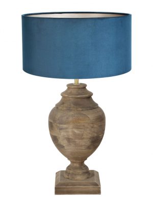 Lampe bois abat-jour velours bleu-7076B