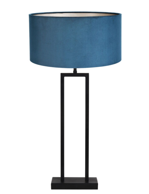 Lampe poser abat-jour velours bleu noir-7102ZW