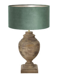 Lampe vase bois abat-jour vert velours-7074B