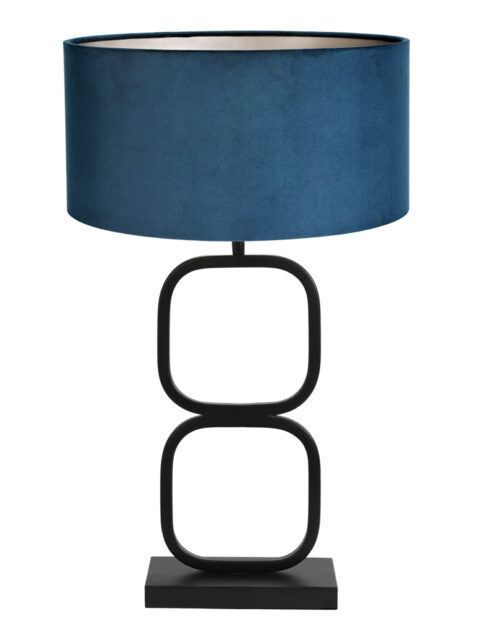 Lampe base circulaire noire abat-jour bleu-7077ZW