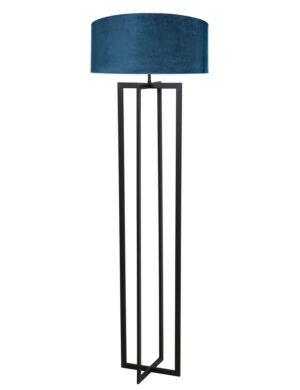 Lampadaire noir abat-jour velours bleu-7078ZW