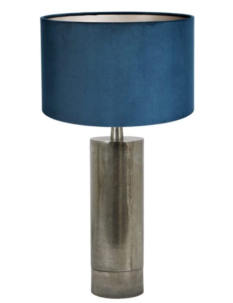 Lampe de table argentée abat-jour en velours bleu-8421ZW