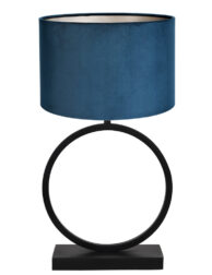 Lampe cercle abat-jour velours bleu-8484ZW