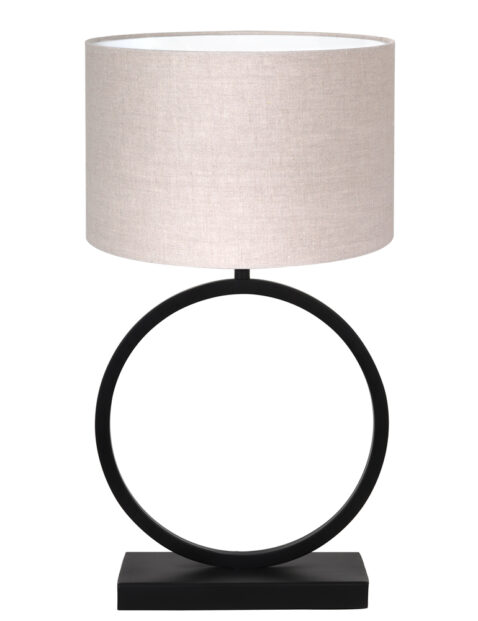Lampe de table ronde noire abat-jour lin beige-8483ZW