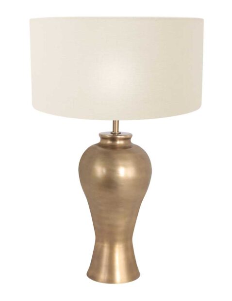 Lampe vase bronze abat-jour tissu blanc-7308BR