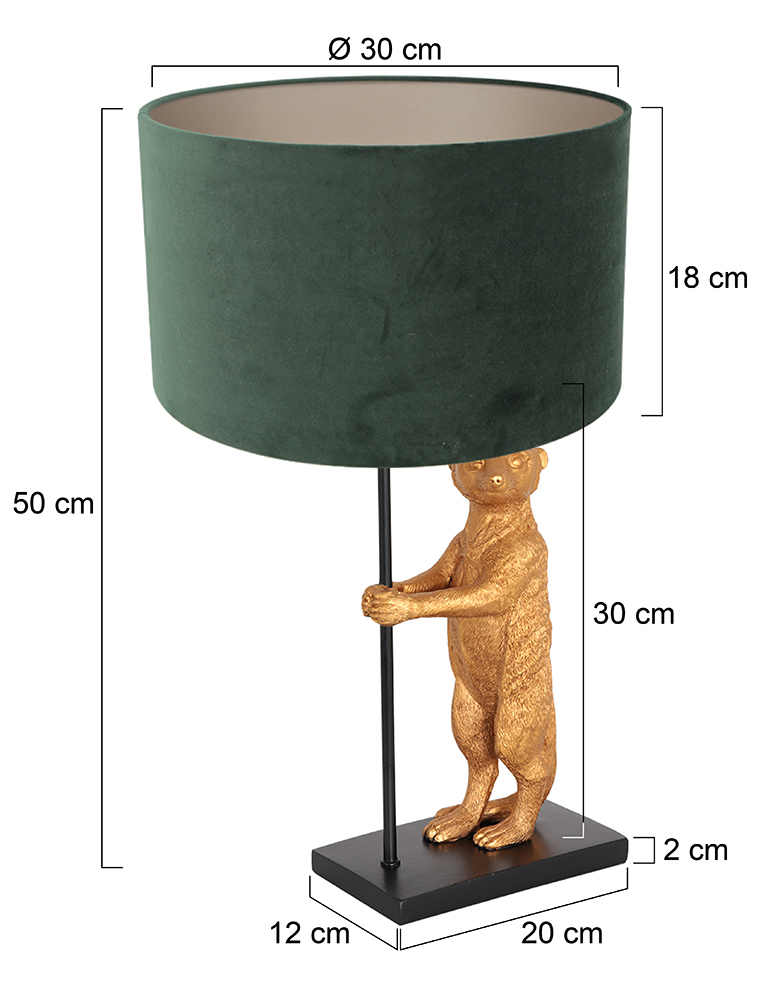 Lampe à poser suricate abat-jour velours Anne Light & Home Animeux vert 