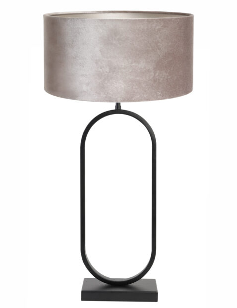 Lampe de table ovale noire abat-jour velours gris-8429ZW