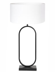 Lampe à poser ovale abat-jour en lin blanc-8431ZW