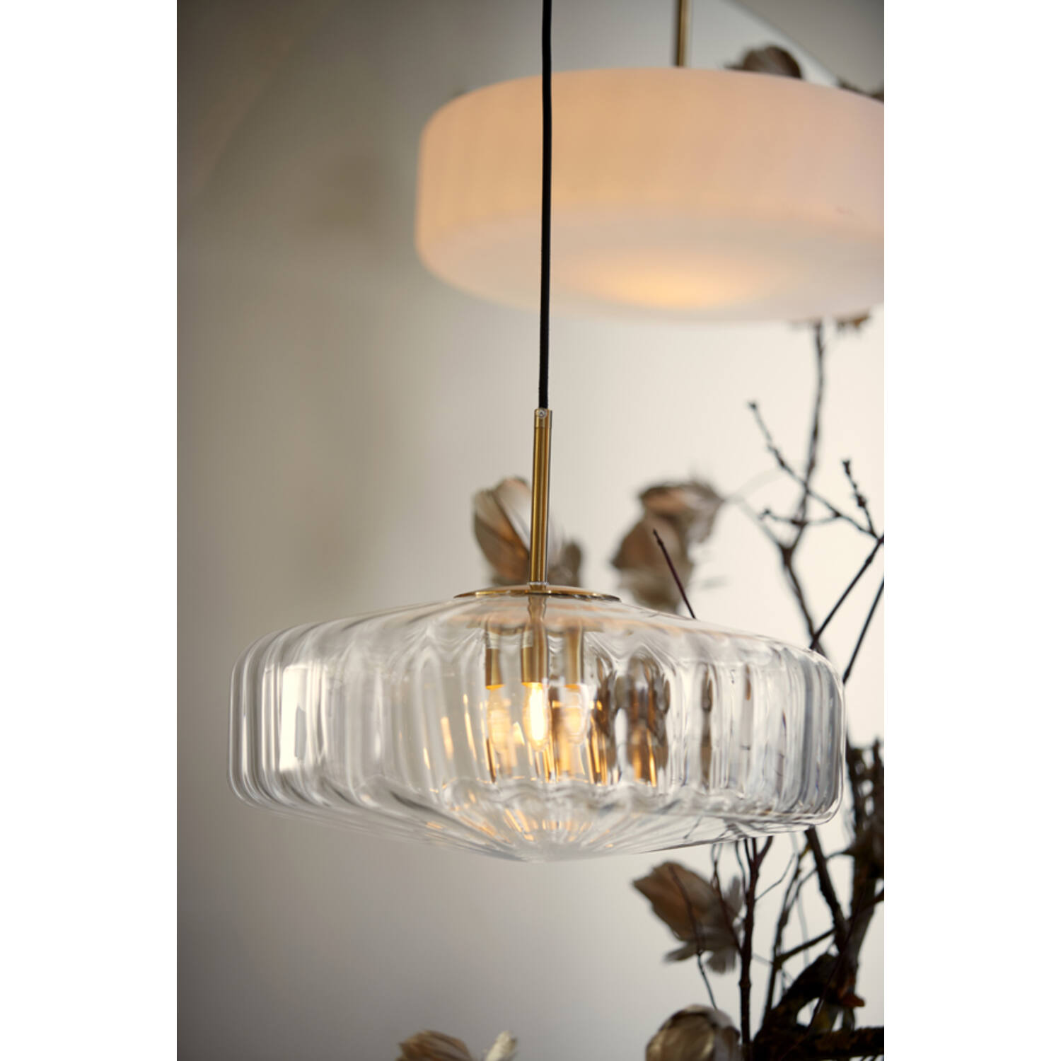Lampe Suspendue en Verre | Travertin et Cuir Luxueux