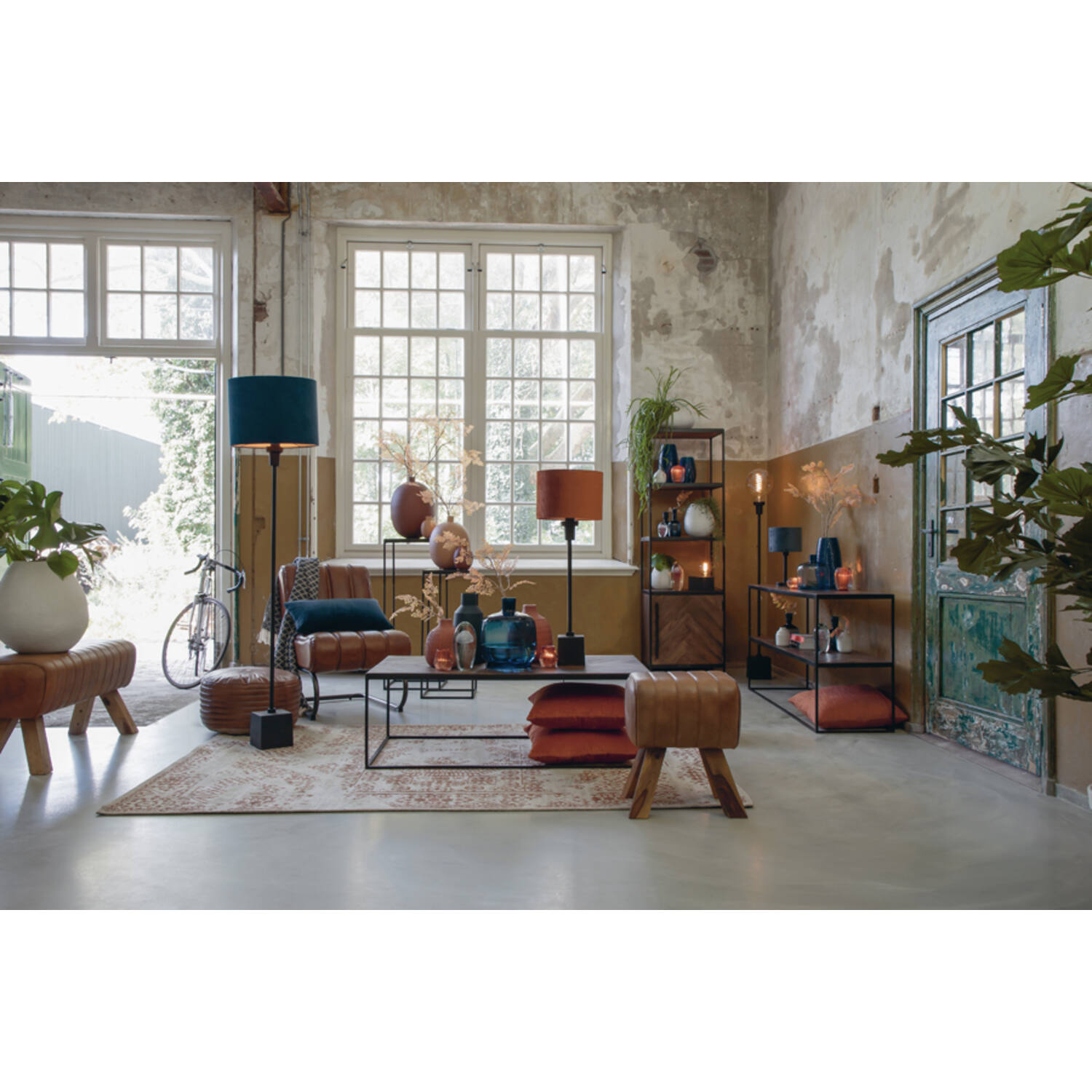 Abat-jour rétro rond bleu Light & Living Velours – Image 3