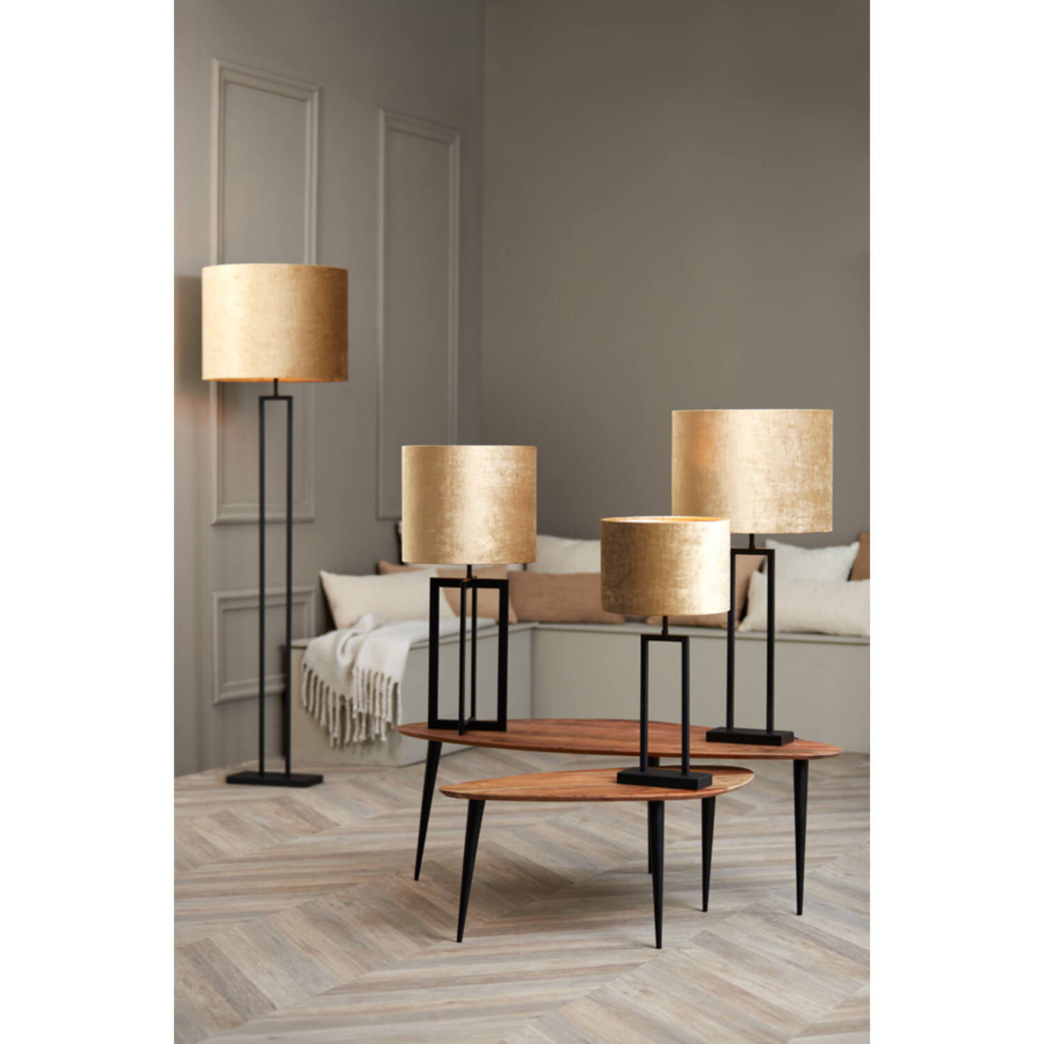 Abat-jour Rond Vintage En Coton - Diamètre 42 Cm - Compatible Douille E27 - Couleur Taupe - Pour Suspension, Lampadaire, Lampe De Table