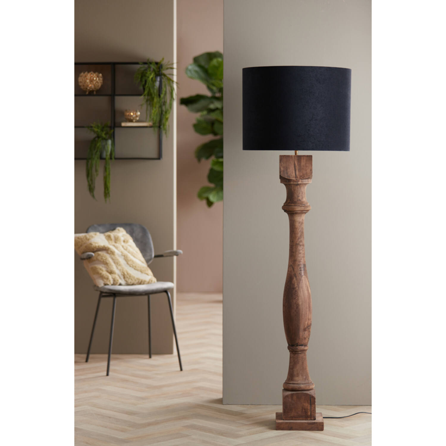 Abat-jour moderne rond noir avec intérieur argenté Light & Living Velours – Image 3