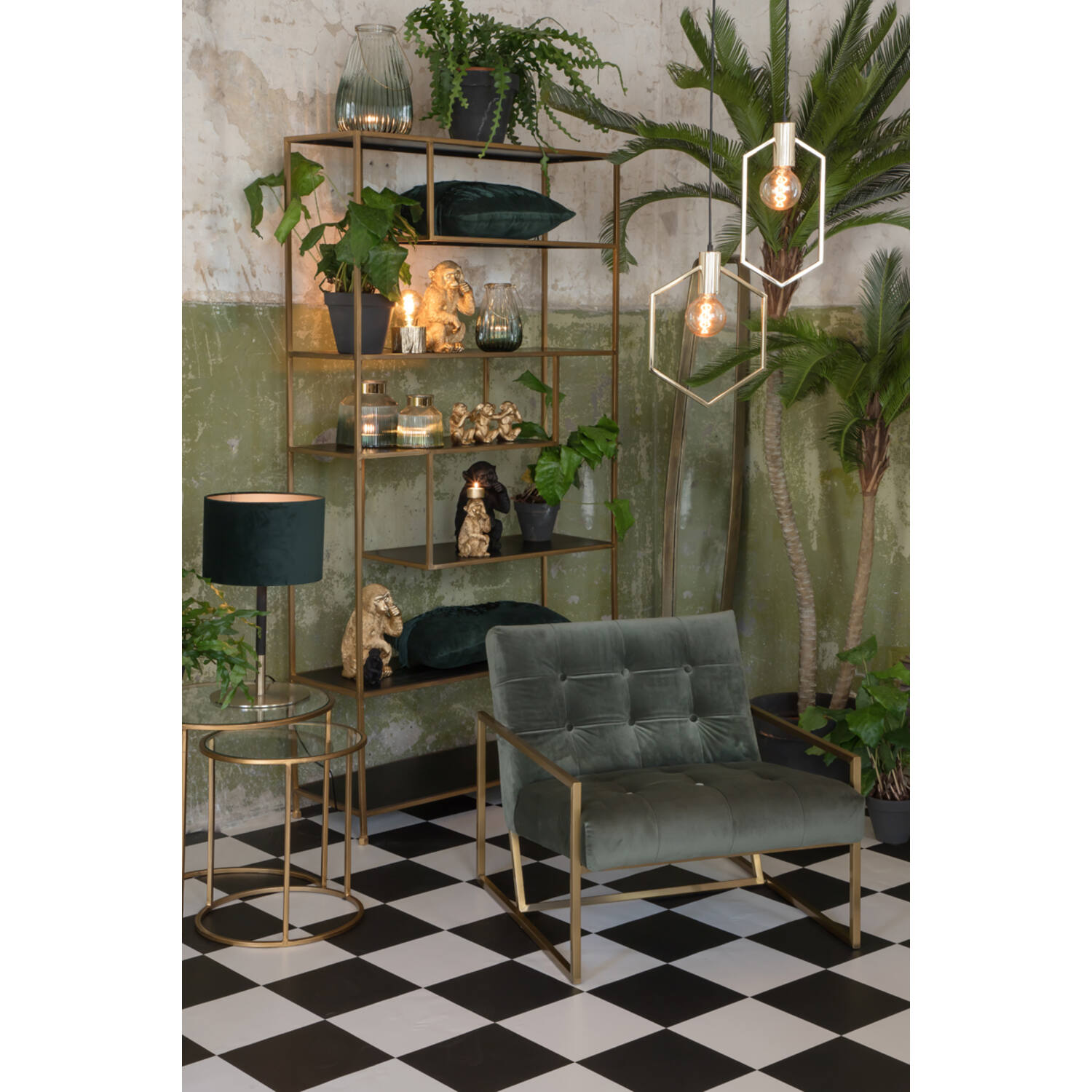 Abat-jour rond vert rétro avec intérieur argenté Light & Living Velours – Image 6