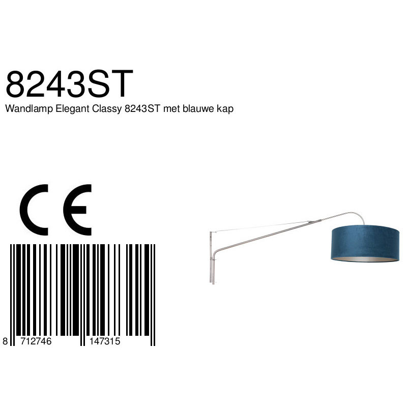 Applique à bras long Steinhauer Elegant Classy abat-jour bleu – Image 8