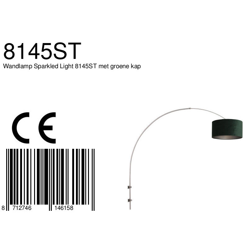 Applique avec abat-jour en velours Steinhauer Sparkled Light acier et vert – Image 7