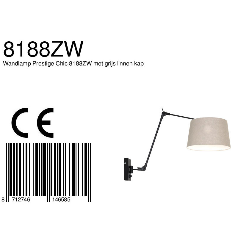 Applique avec abat-jour fuselé Steinhauer Prestige Chic noir et gris – Image 7