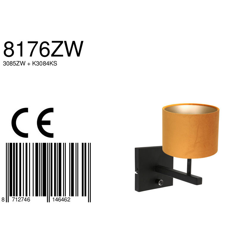 Applique moderne avec abat-jour ocre Steinhauer Stang noir – Image 8