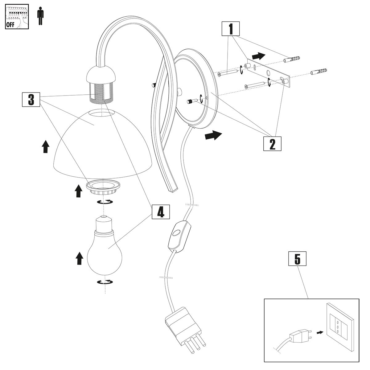 Applique murale ronde en acier abat-jour verre laiteux Steinhauer Capri – Image 7