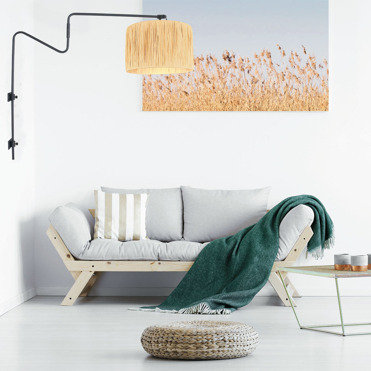 Applique murale avec abat-jour en rotin sur bras Anne Light & Home Linstrom naturel et noir – Image 3