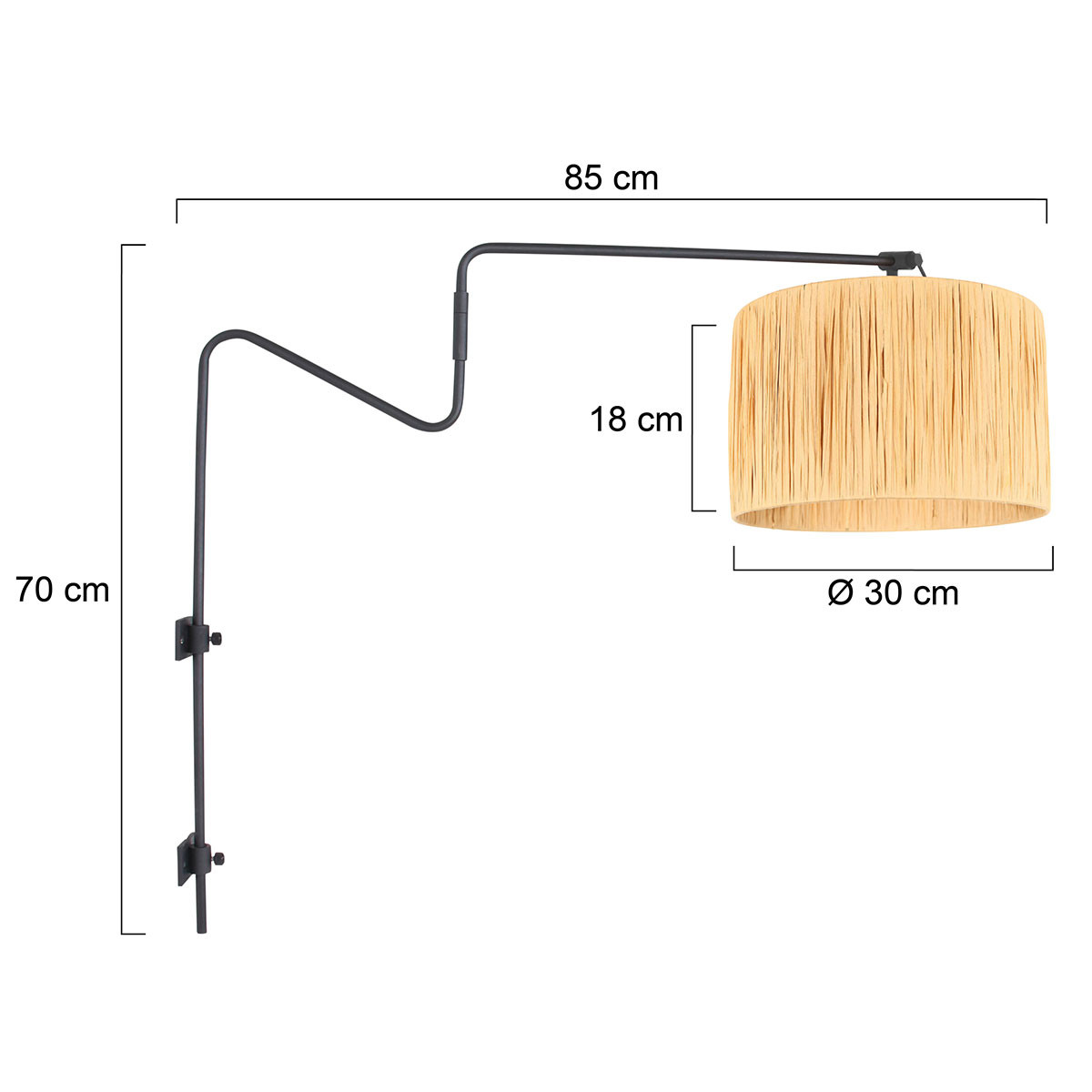 Applique murale avec abat-jour en rotin sur bras Anne Light & Home Linstrom naturel et noir – Image 7