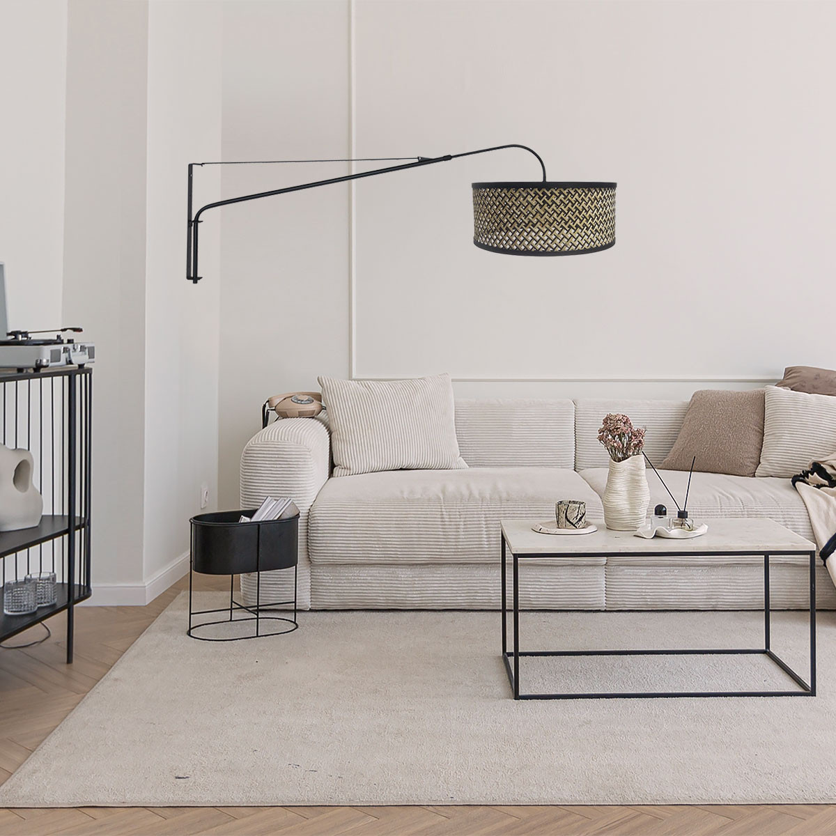 Applique murale avec abat-jour en rotin sur bras Steinhauer Elegant classy naturel et noir – Image 3