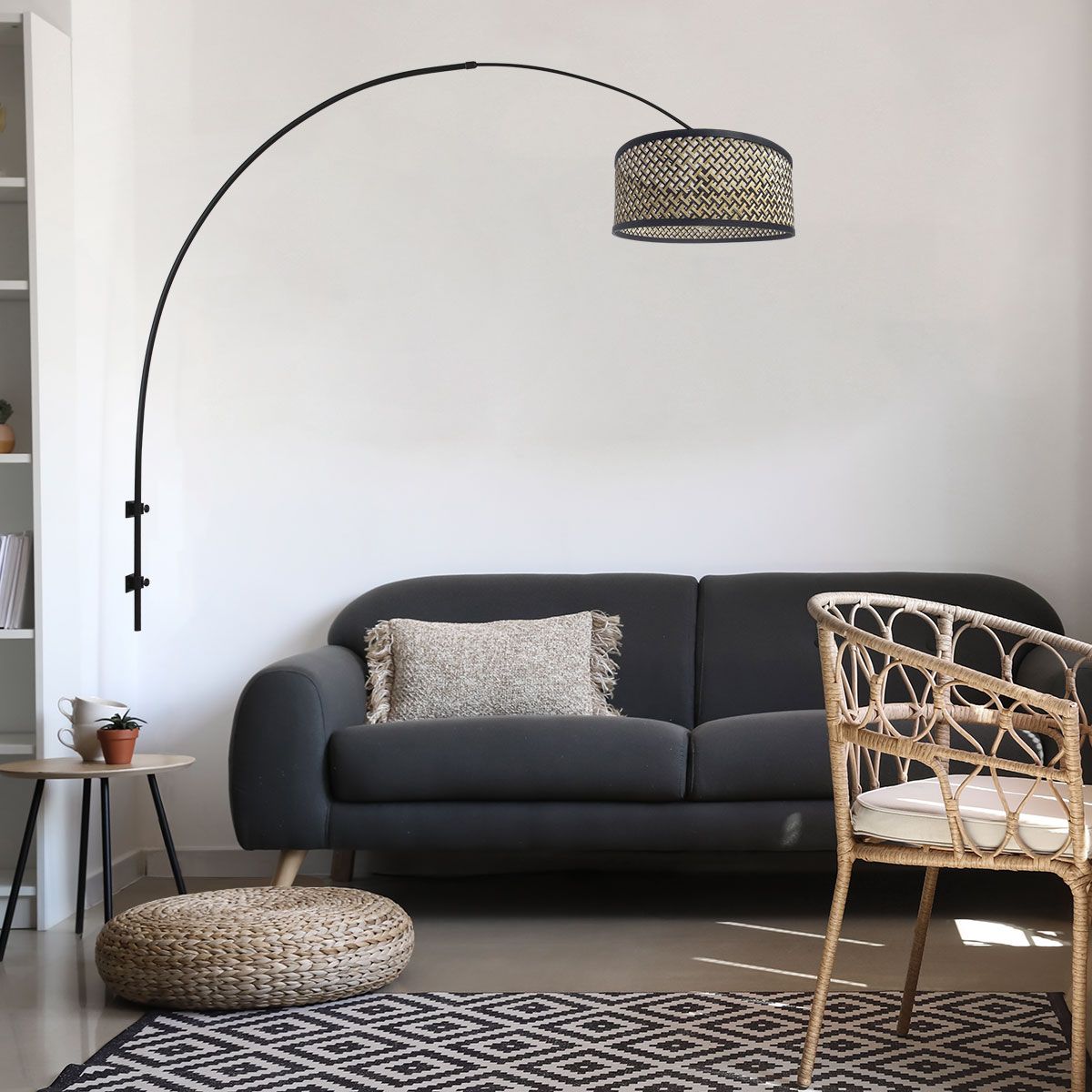 Applique murale en arc avec abat-jour en rotin Steinhauer Sparkled light naturel et noir – Image 3