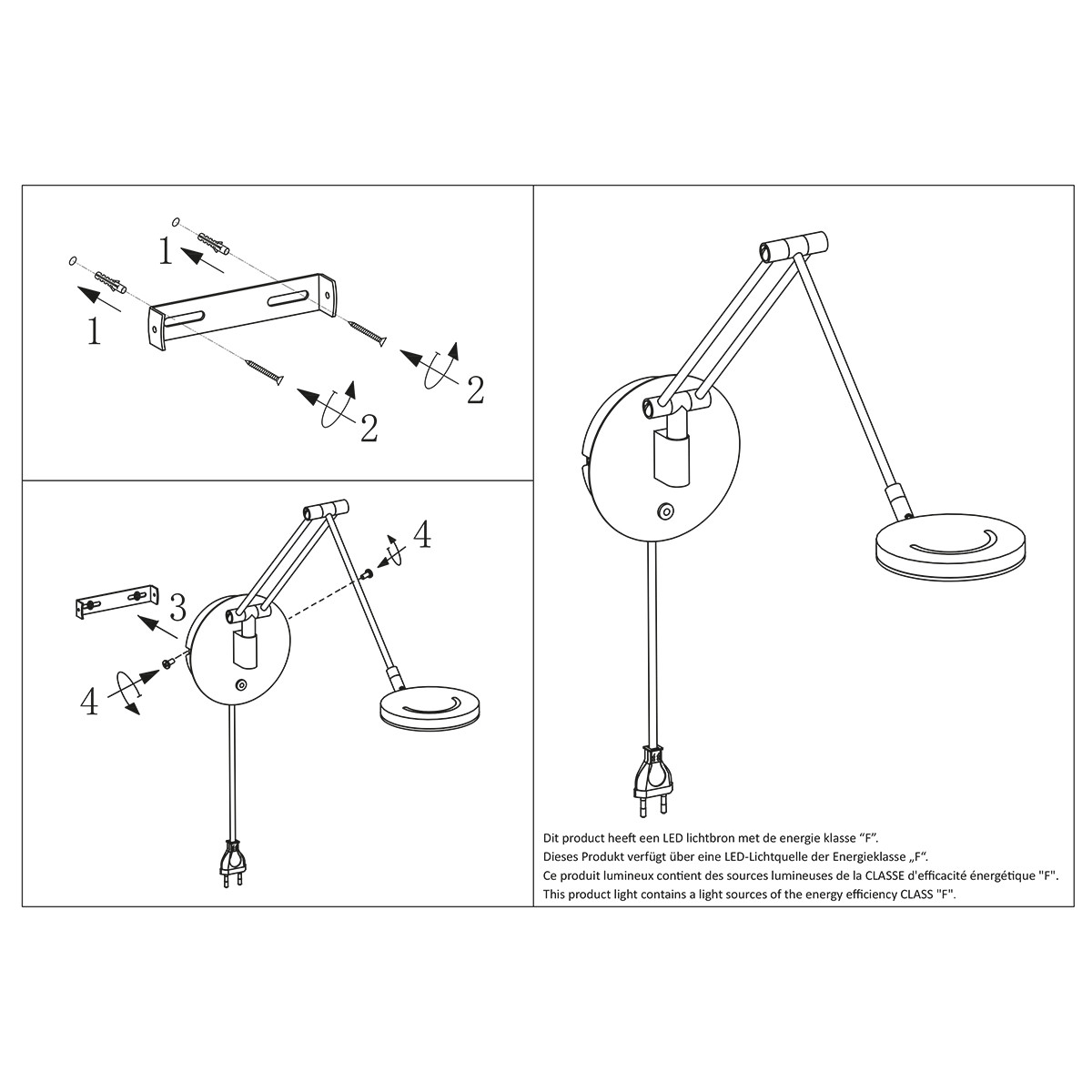 Applique murale noire flexible avec plaque de verre Steinhauer Soleil – Image 8