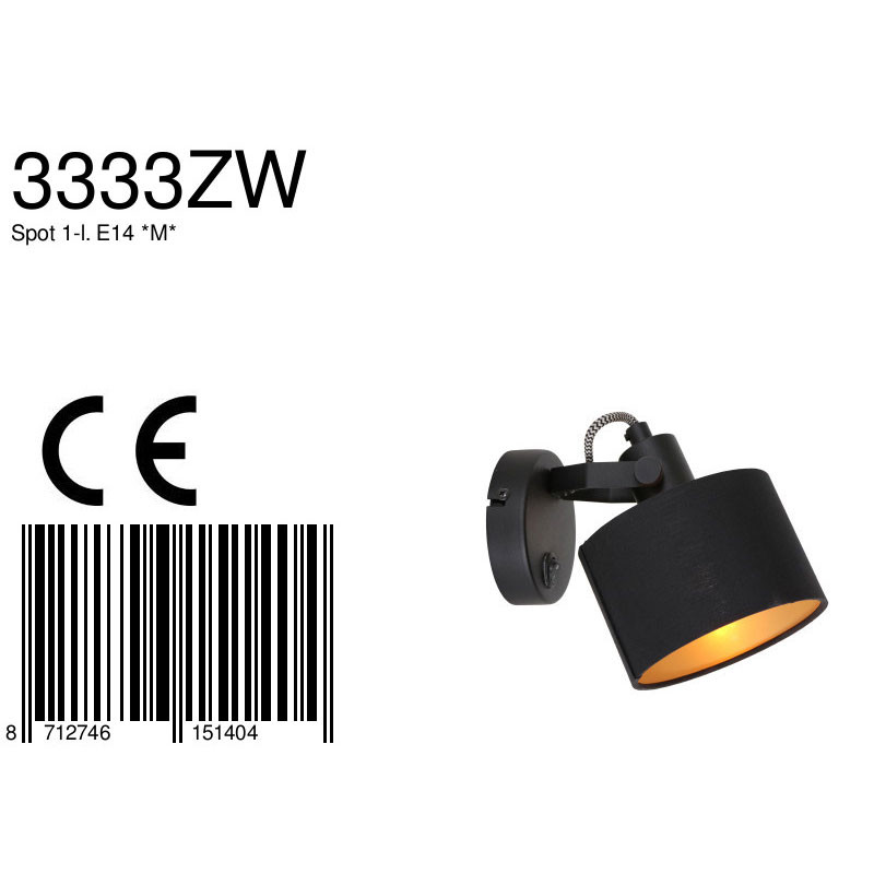 Spot noir réglable avec abat-jour en tissu Mexlite Ornoir – Image 8