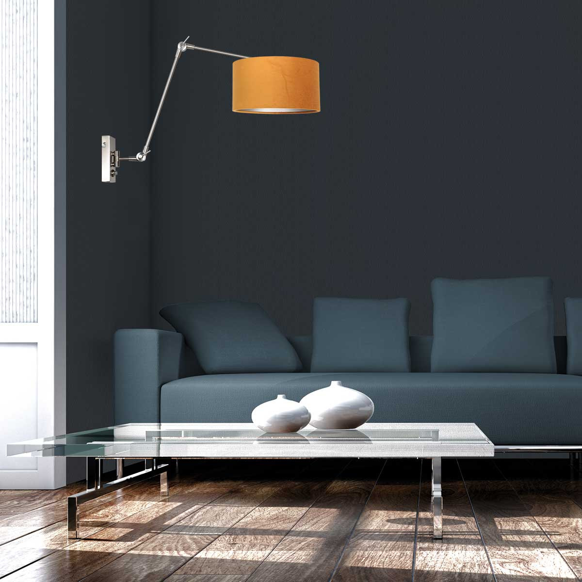 Applique orientable avec abat-jour velours rouille Steinhauer Prestige chic opaque et noir – Image 3