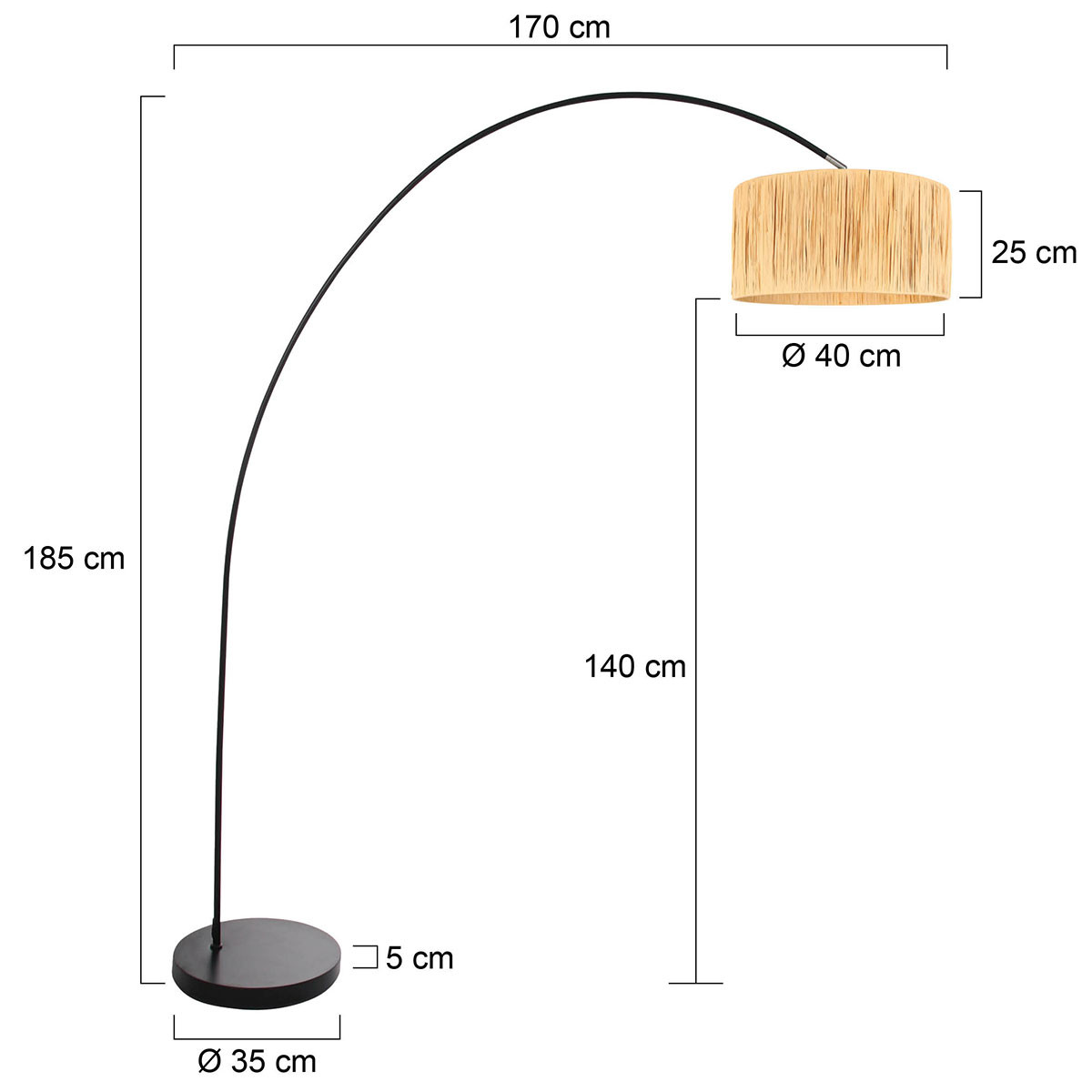 Lampadaire arc noir avec abat-jour naturel Mexlite Solva – Image 6