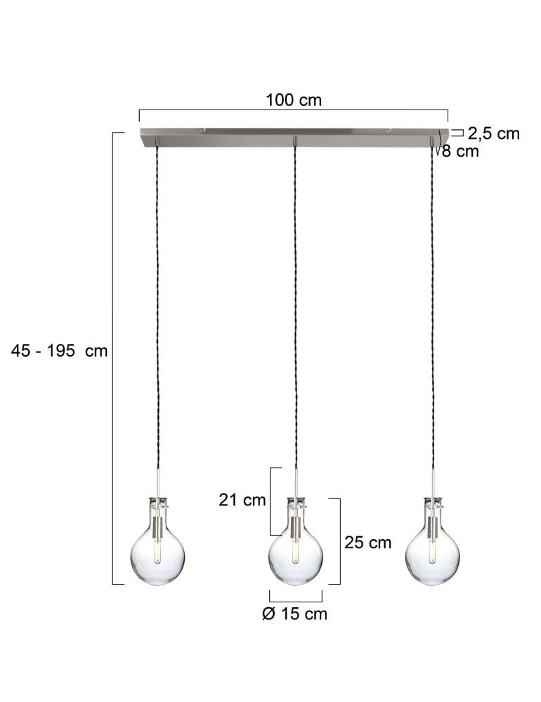 Cette suspension à trois lampes ampoules en verre Steinhauer Elegance LED acier – Image 6