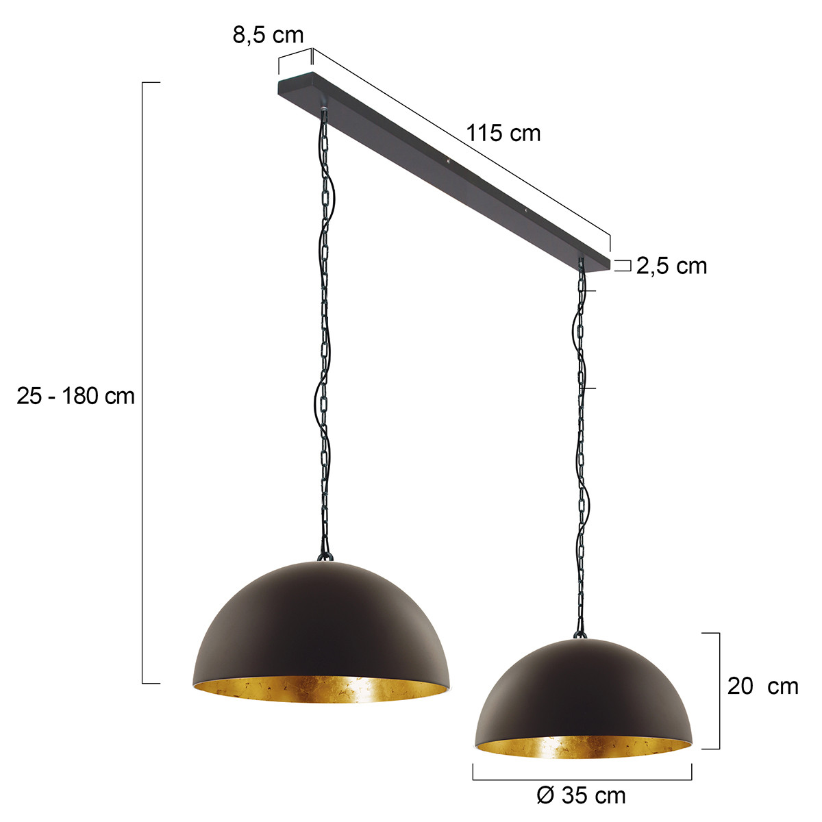 Double suspension demi-sphère Steinhauer Semicirkel noir et dorée – Image 8