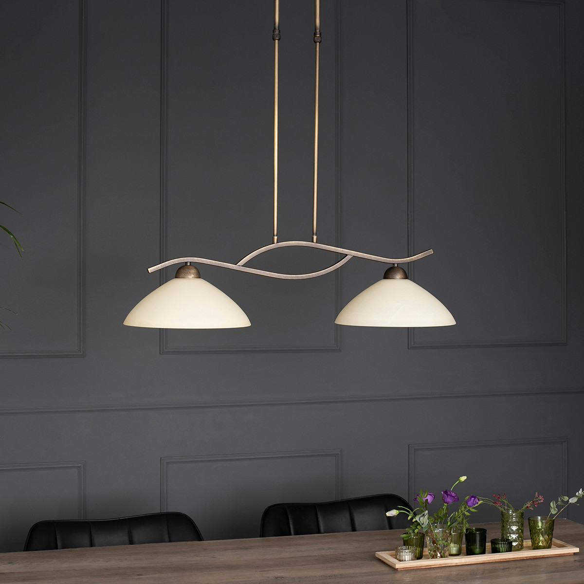 Suspension 2 lumières en bronze verre marbré Steinhauer Capri – Image 11