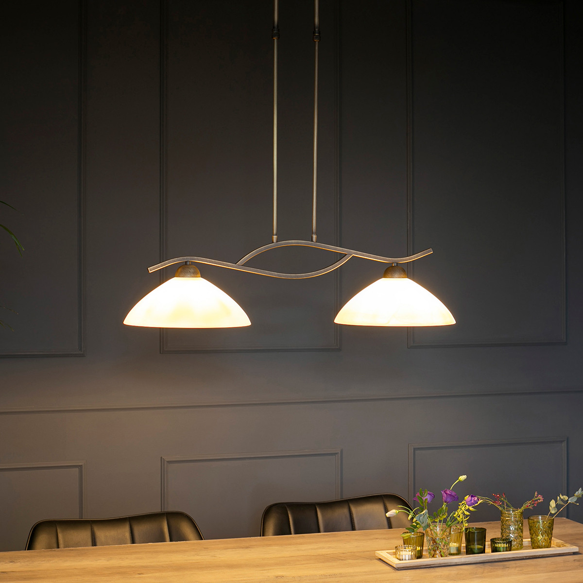 Suspension 2 lumières en bronze verre marbré Steinhauer Capri – Image 3