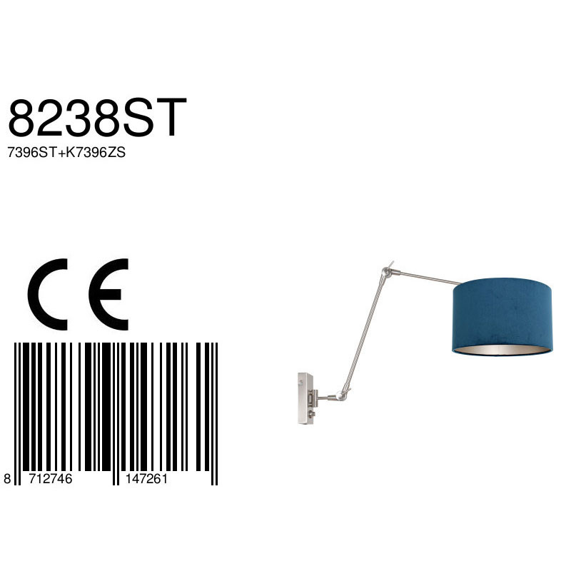 Grande applique murale Steinhauer Prestige réglable bleu et acier – Image 7