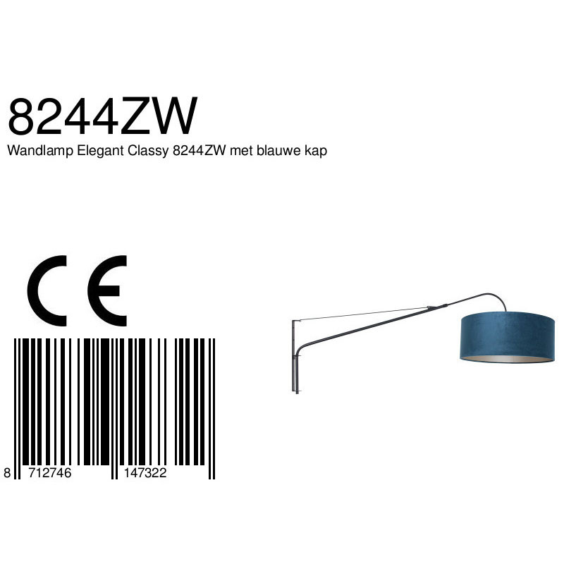 Grande applique noire Steinhauer Elegant Classy abat-jour bleu – Image 8