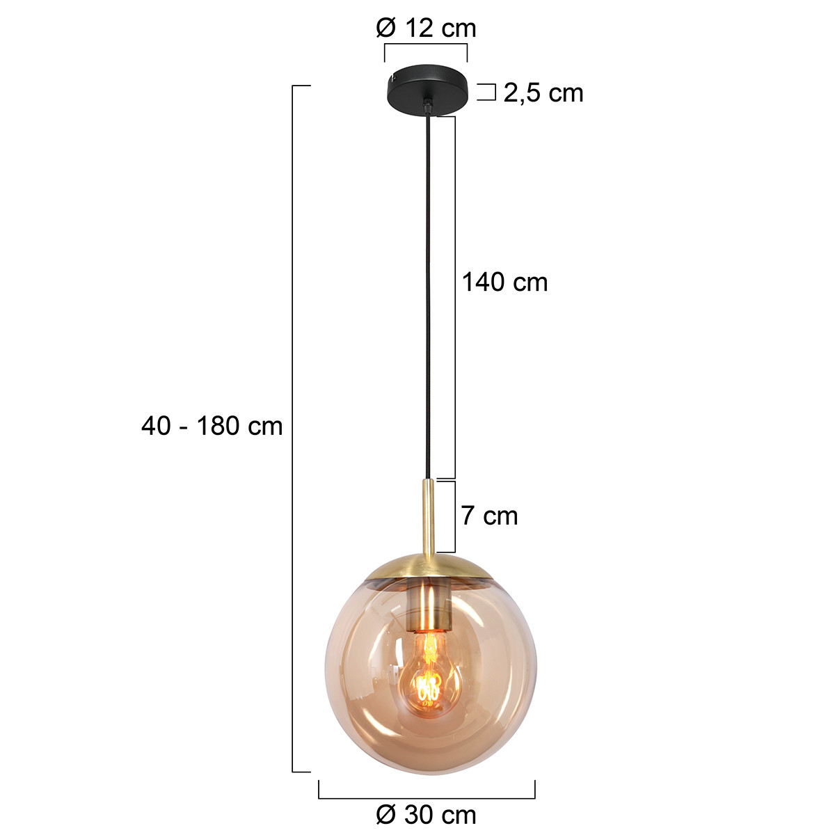 Grande suspension Steinhauer Bollique ambre et laiton et noir – Image 6