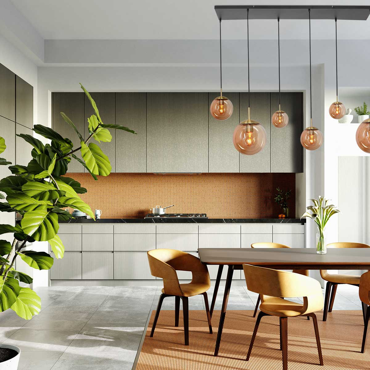 Suspension classique en verre couleur ambre Steinhauer Bollique – Image 3