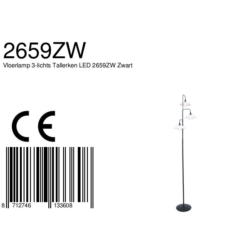 Lampadaire à trois spots en soucoupe Tallerken Steinhauer noir et blanc – Image 7