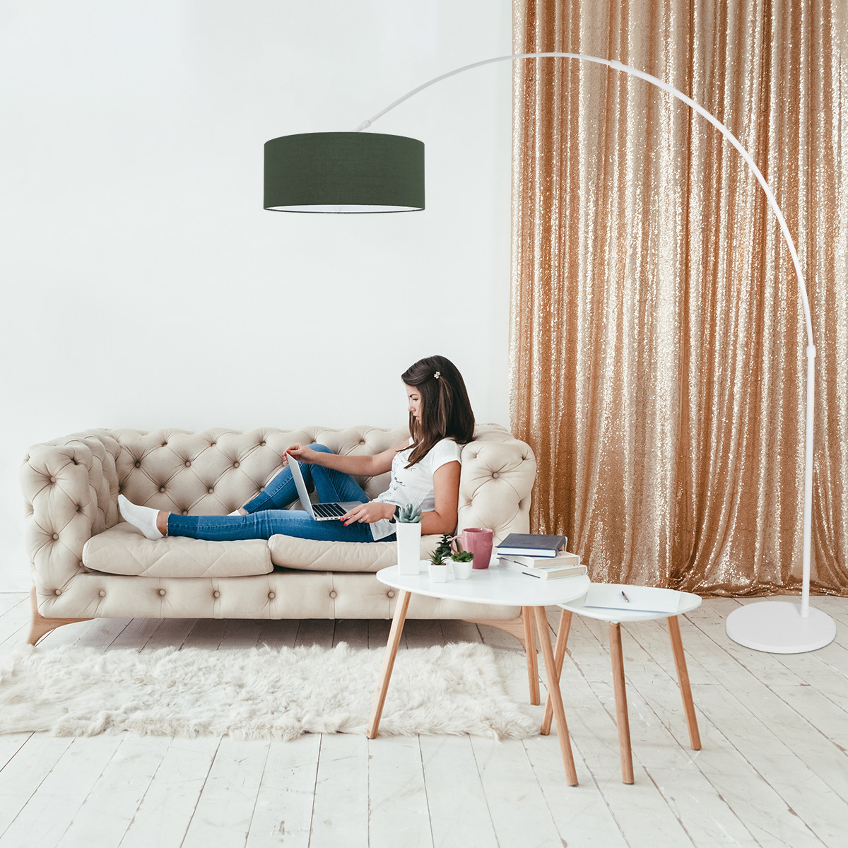 Lampadaire arrondi et abat-jour vert Steinhauer Sparkled light vert et opaque – Image 3